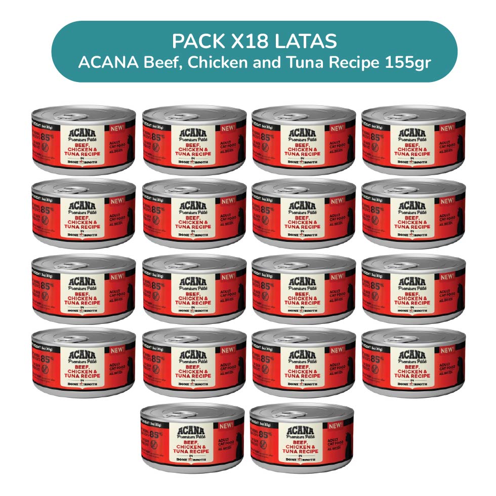 ACANA ALIMENTO HÚMEDO PATÉ RES, POLLO Y ATÚN 155G PACK 18 - 1