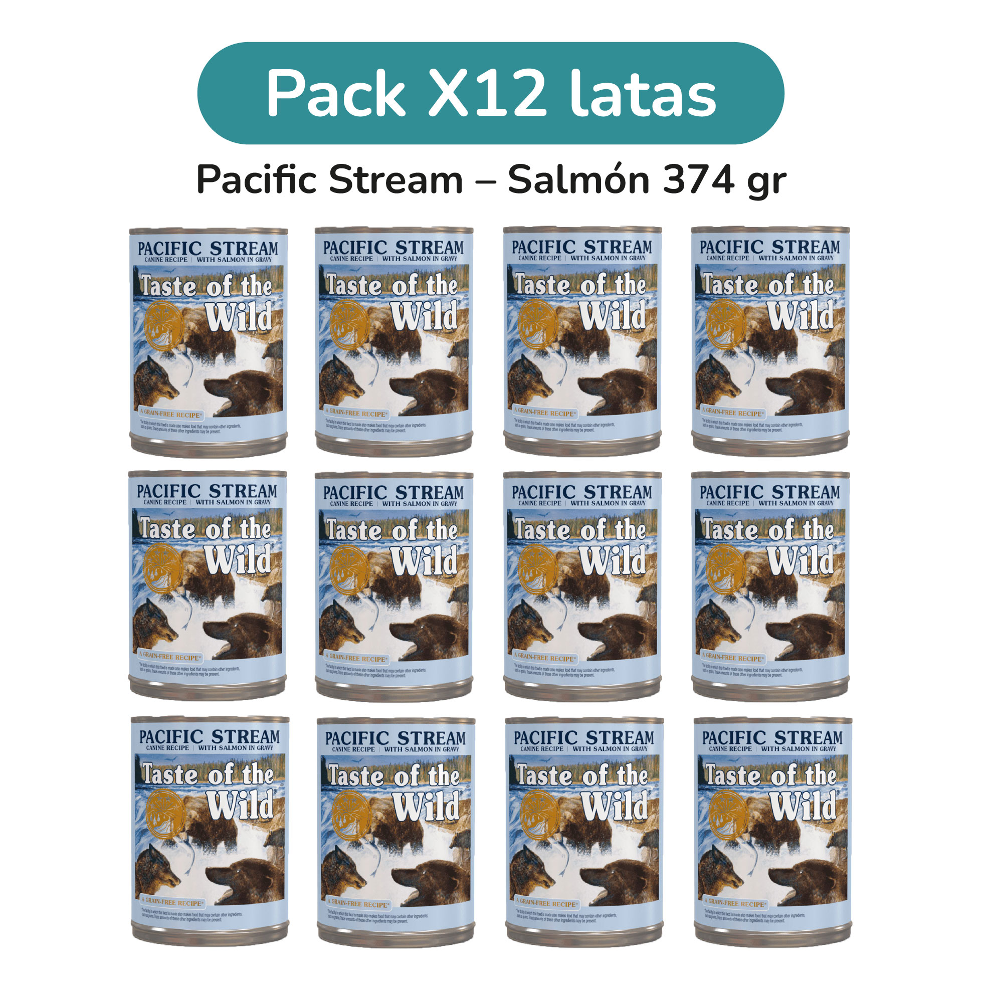 TASTE OF THE WILD PACIFIC STREAM SALMÓN PERRO PACK 12 LATAS 374G - 1