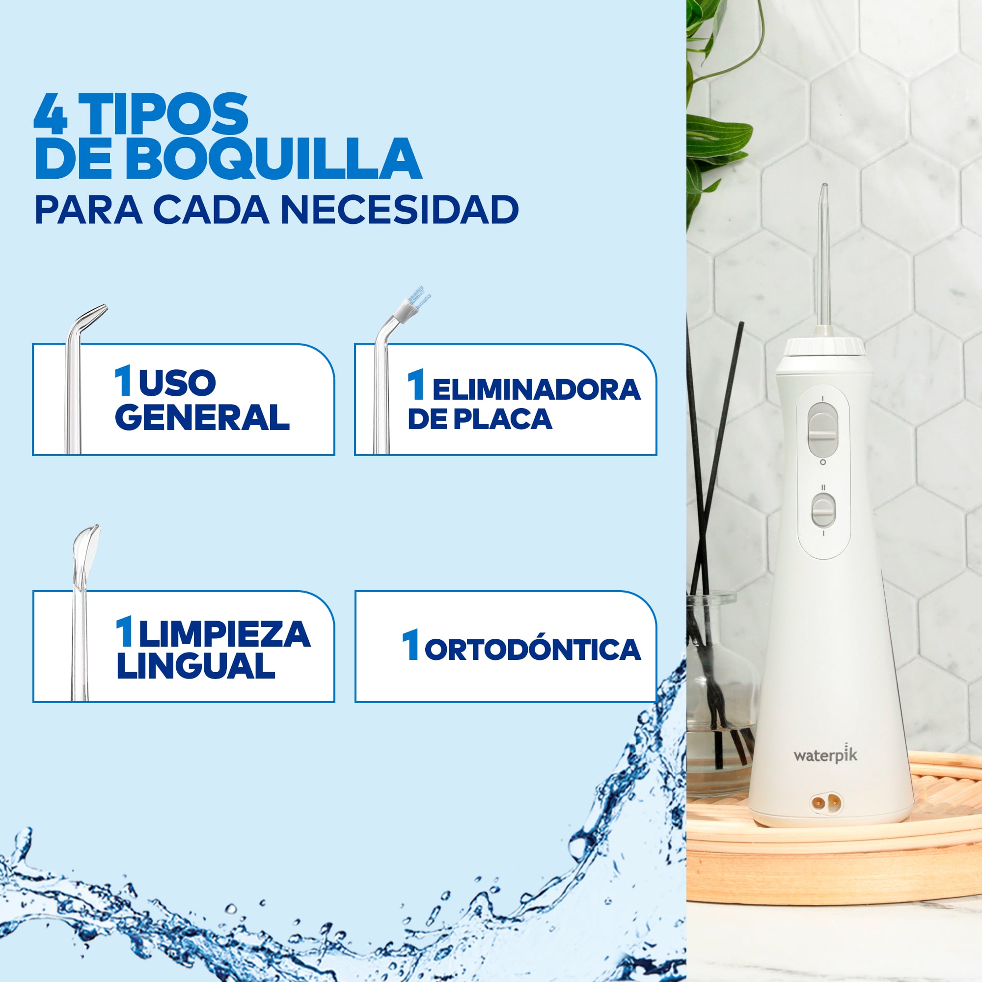 IRRIGADOR BUCAL WATERPIK NANO WP 310 SOBREMESA 3 NIVELES DE PRESIÓN 2 BOQUILLAS BLANCO - 5