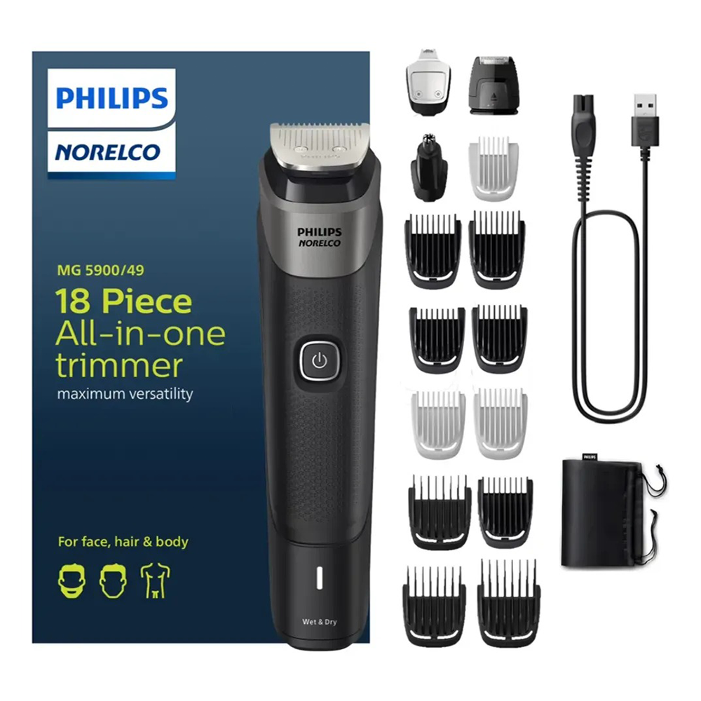 MÁQUINA DE AFEITAR PHILIPS NORELCO MULTIGROOM SERIE 5000 MG5900/49 18 PIEZAS - 1