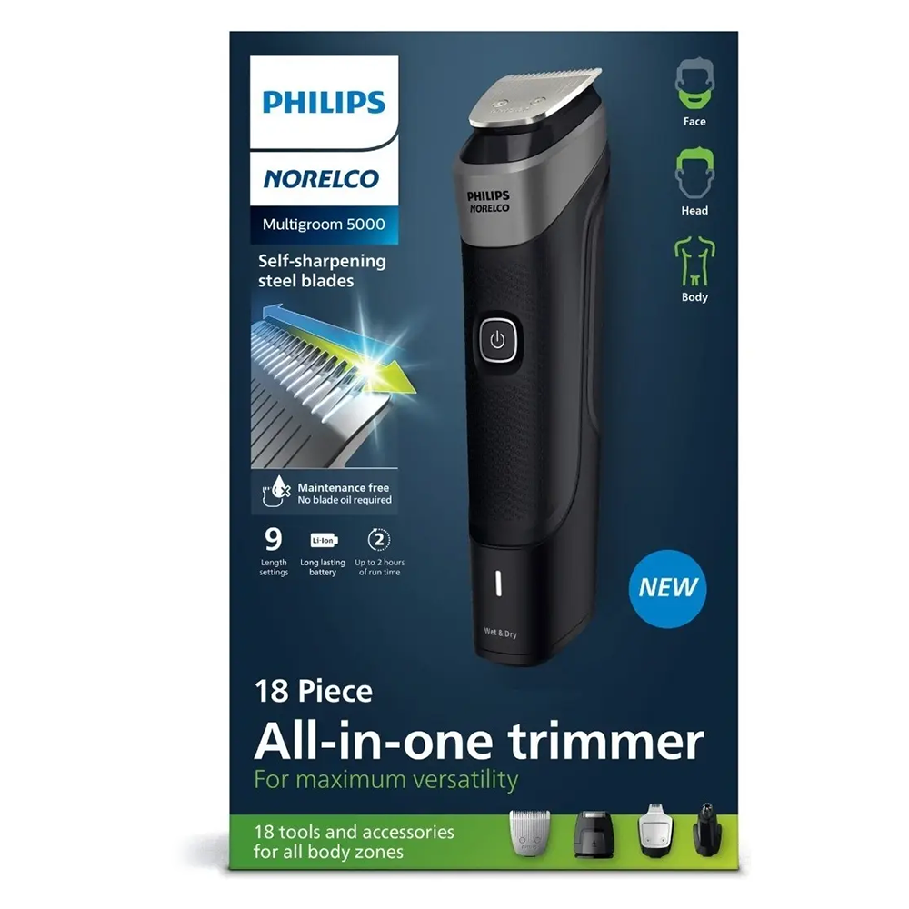 MÁQUINA DE AFEITAR PHILIPS NORELCO MULTIGROOM SERIE 5000 MG5900/49 18 PIEZAS - 5