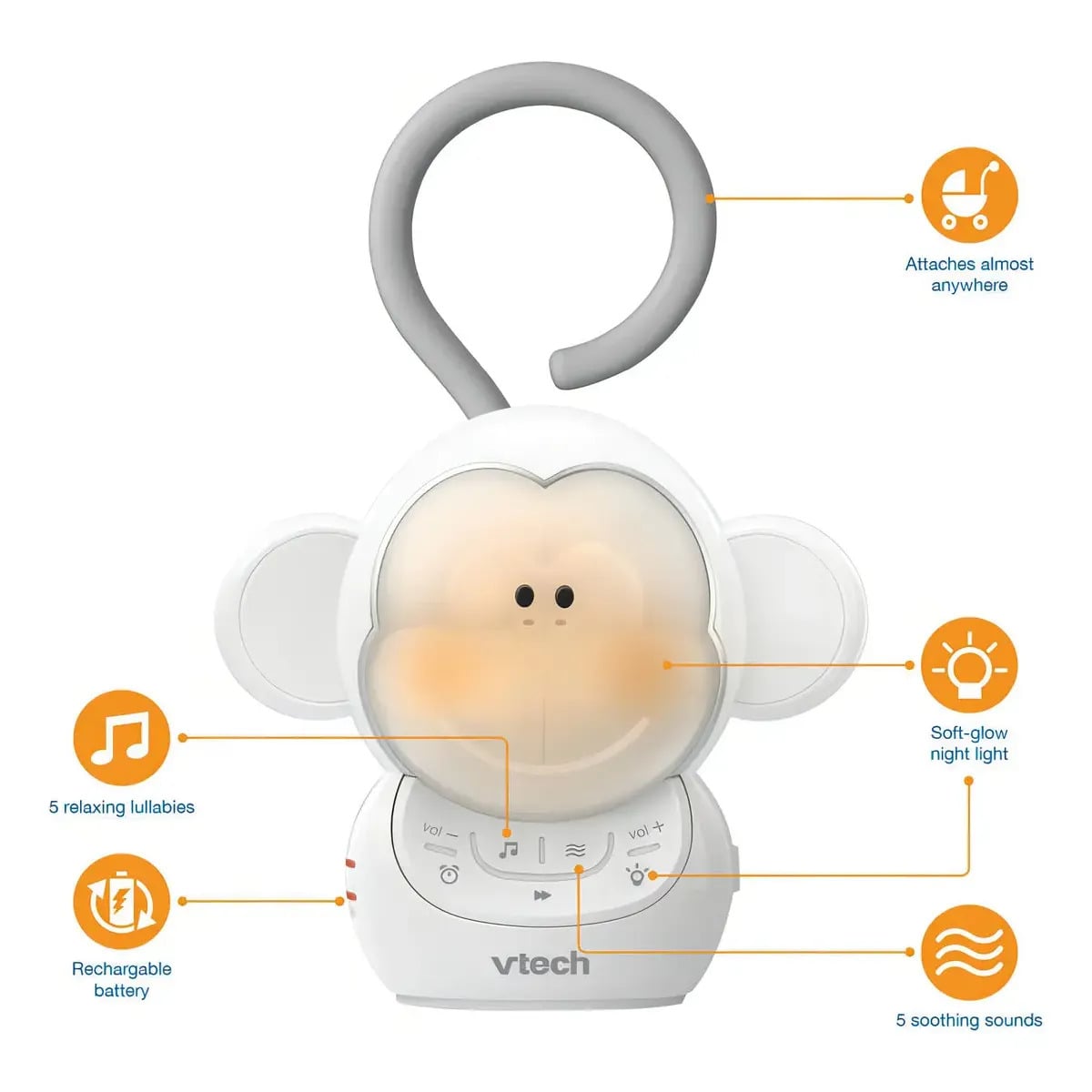 REPRODUCTOR DE RUIDO BLANCO Y LUZ NOCTURNA PORTÁTIL PARA BEBÉ VTECH BC8211 MONKEY RECARGABLE - 3