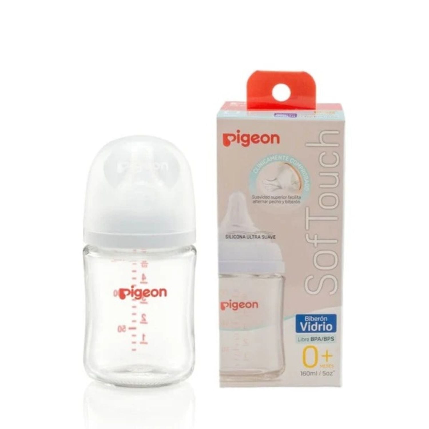 BIBERON PIGEON DE VIDRIO SOFTOUCH BOCA ANCHA 160ML / 5OZ. BLANCO - 1