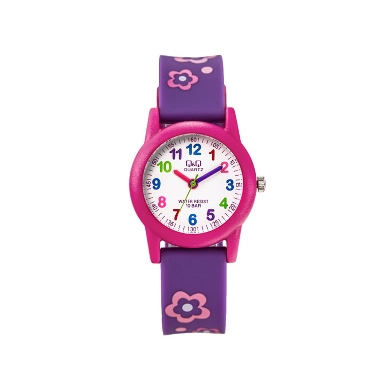 RELOJ Q&Q NIÑA ANÁLOGO ACUÁTICO ORIGINAL MORADO ROSA - 1