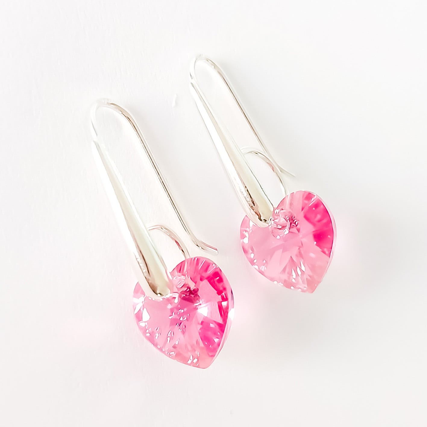 ARETES DE PLATA 925 PARA MUJER CON CRISTAL EN FORMA DE CORAZON COLOR ROSA - IDEAL PARA REGALO A MAMÁ - 1