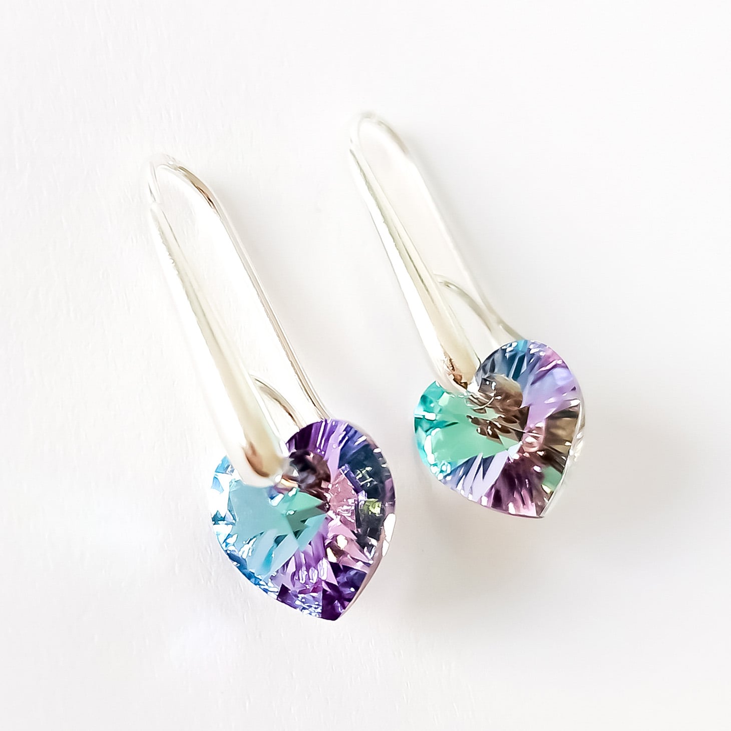 ARETES DE PLATA 925 PARA MUJER CON CRISTAL VITRAIL LIGHT EN FORMA CORAZÓN - REGALO IDEAL PARA ELLA - 1