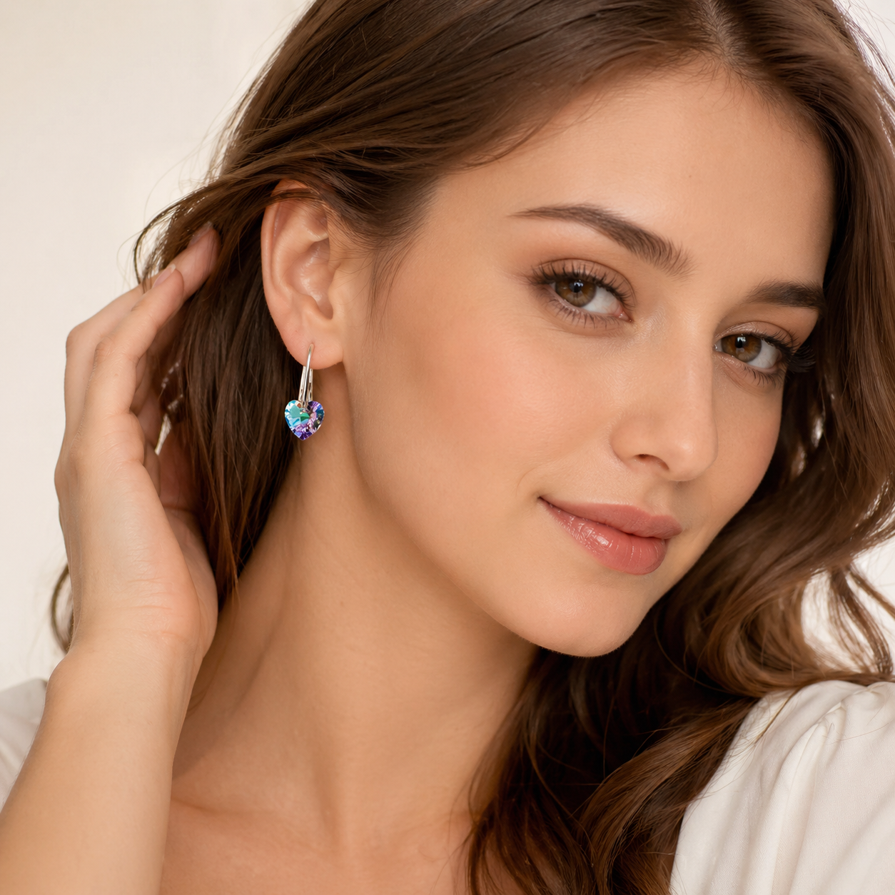 ARETES DE PLATA 925 PARA MUJER CON CRISTAL VITRAIL LIGHT EN FORMA CORAZÓN - REGALO IDEAL PARA ELLA - 2