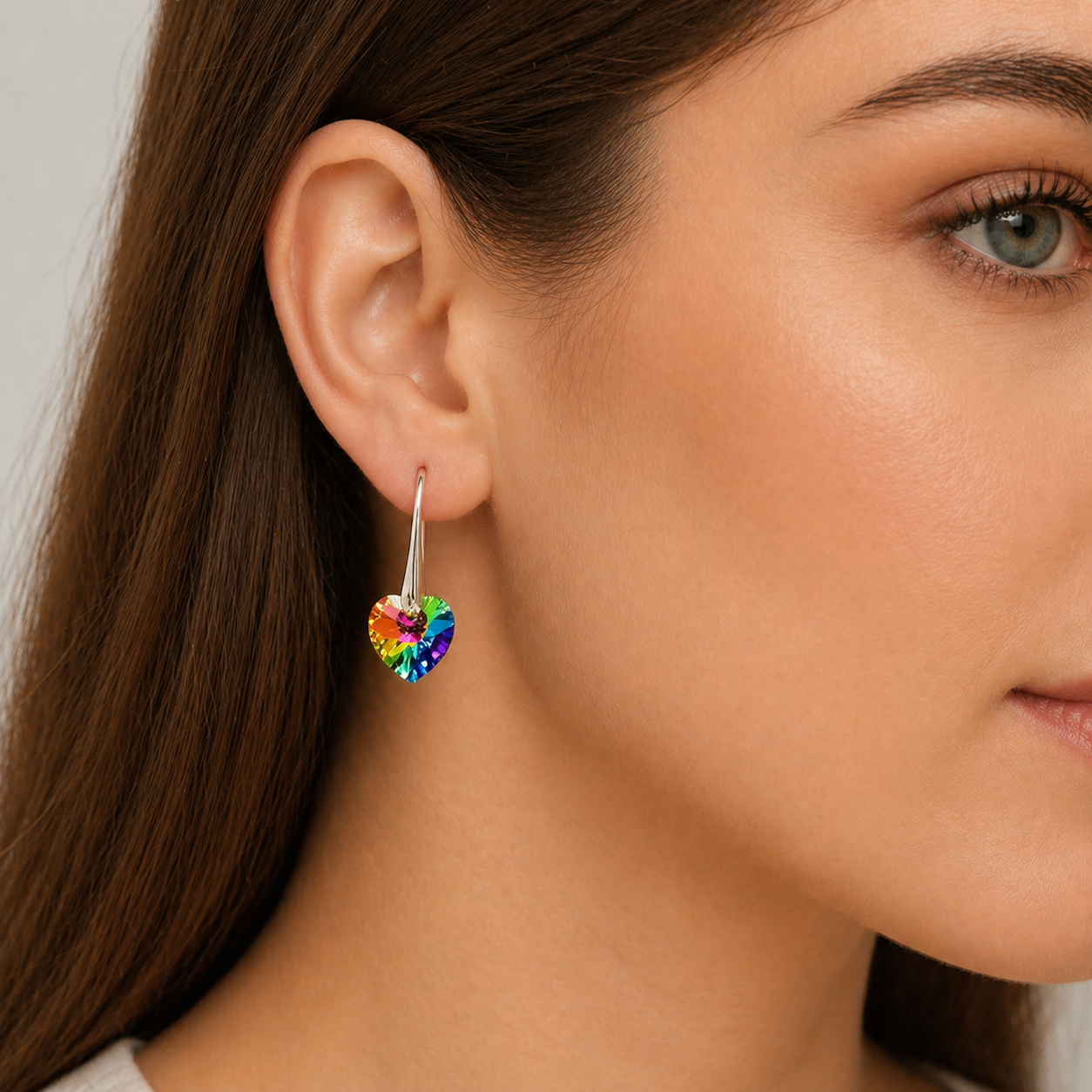 ARETES DE PLATA 925 PARA MUJER CON CRISTAL VERDE TORNASOL EN FORMA DE CORAZÓN - IDEAL PARA REGALO - 2