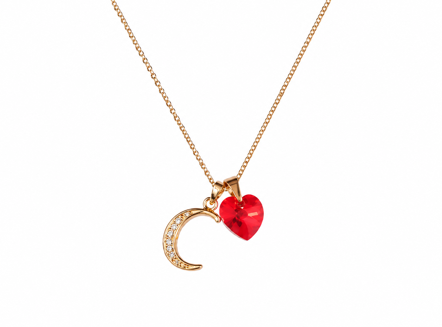 COLLAR DE ACERO INOXIDABLE CON DIJE LETRA INICIAL C Y CRISTAL CORAZÓN ROJO - REGALO IDEAL PARA ENAMORAR - 1
