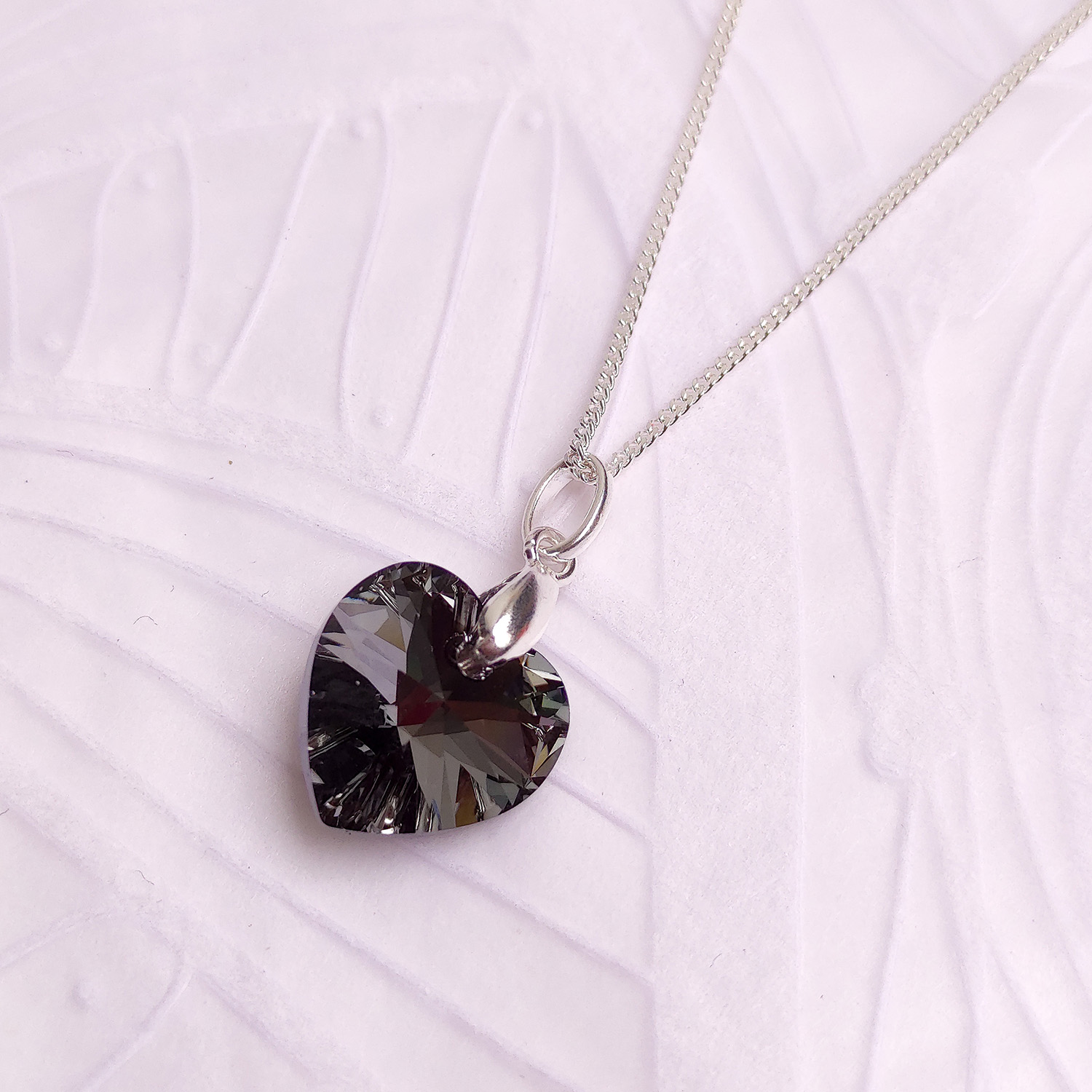 Collar de Plata 925 Mujer con Corazón de Cristal Negro - Joyería Fina - Regalo Romántico para Ella - 1