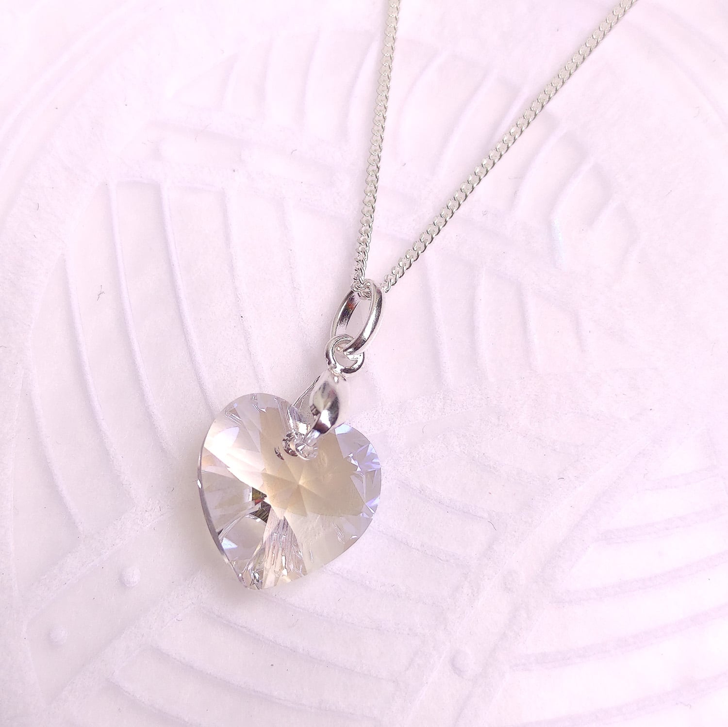 Collar de Plata 925 Mujer con Dije Corazón Cristal Blanco - Regalo Ideal para Enamorar - 1