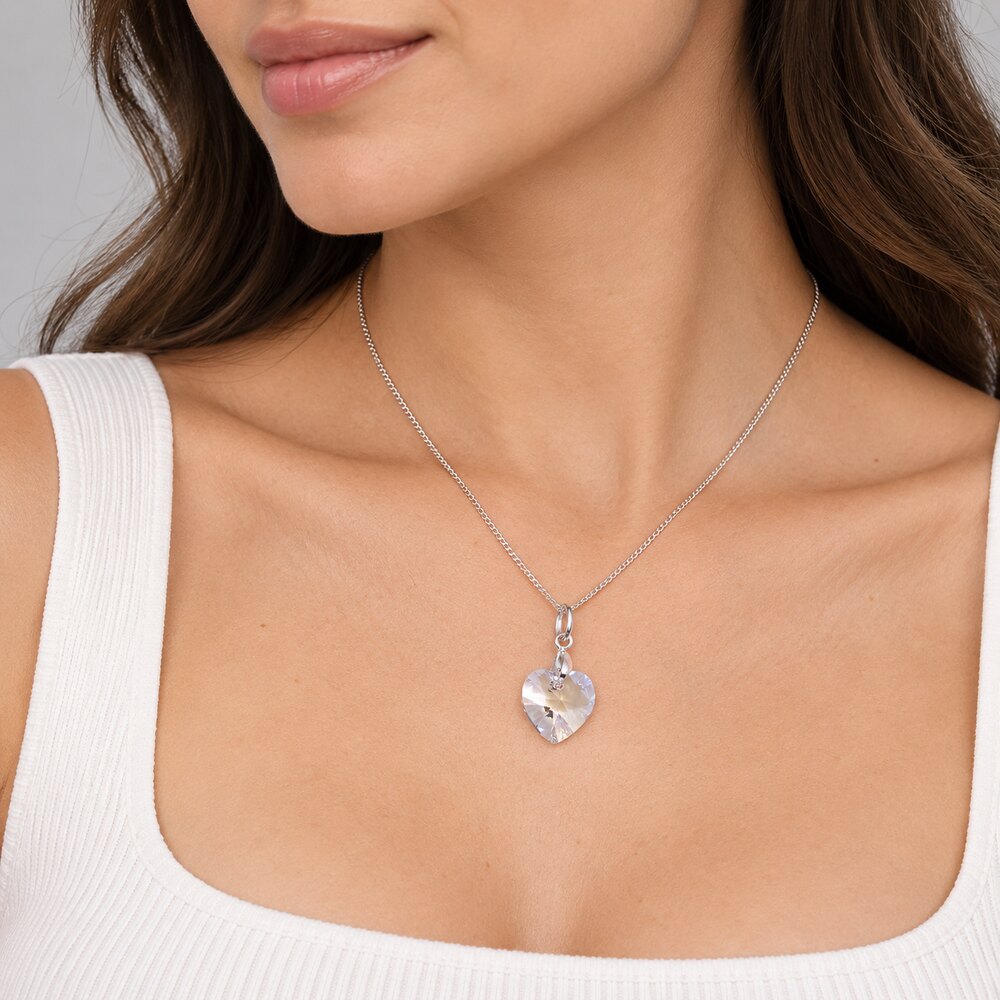 Collar de Plata 925 Mujer con Dije Corazón Cristal Blanco - Regalo Ideal para Enamorar - 2