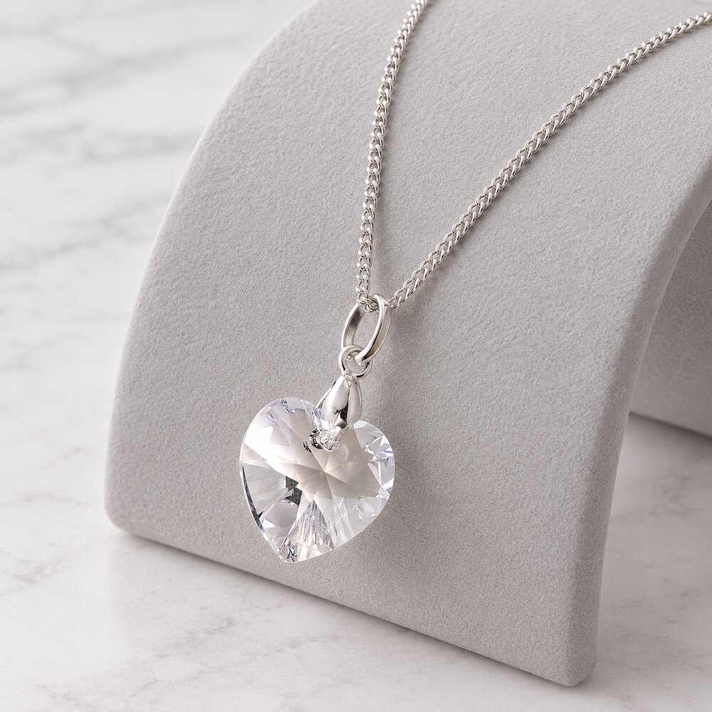 Collar de Plata 925 Mujer con Dije Corazón Cristal Blanco - Regalo Ideal para Enamorar - 5