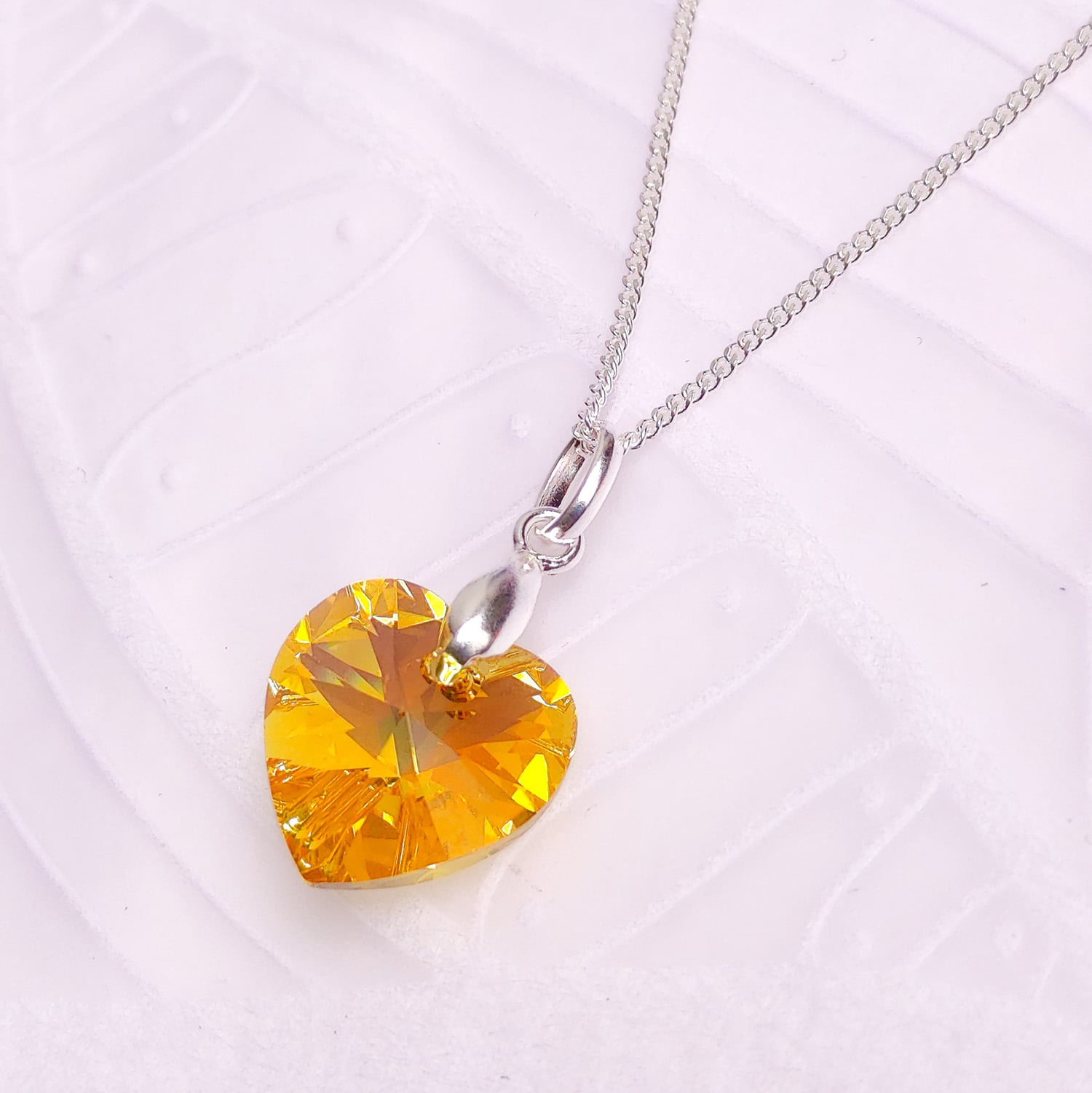 Collar de Plata 925 Mujer con Dije Corazón Cristal Amarillo - Regalo Ideal para Enamorar - 1