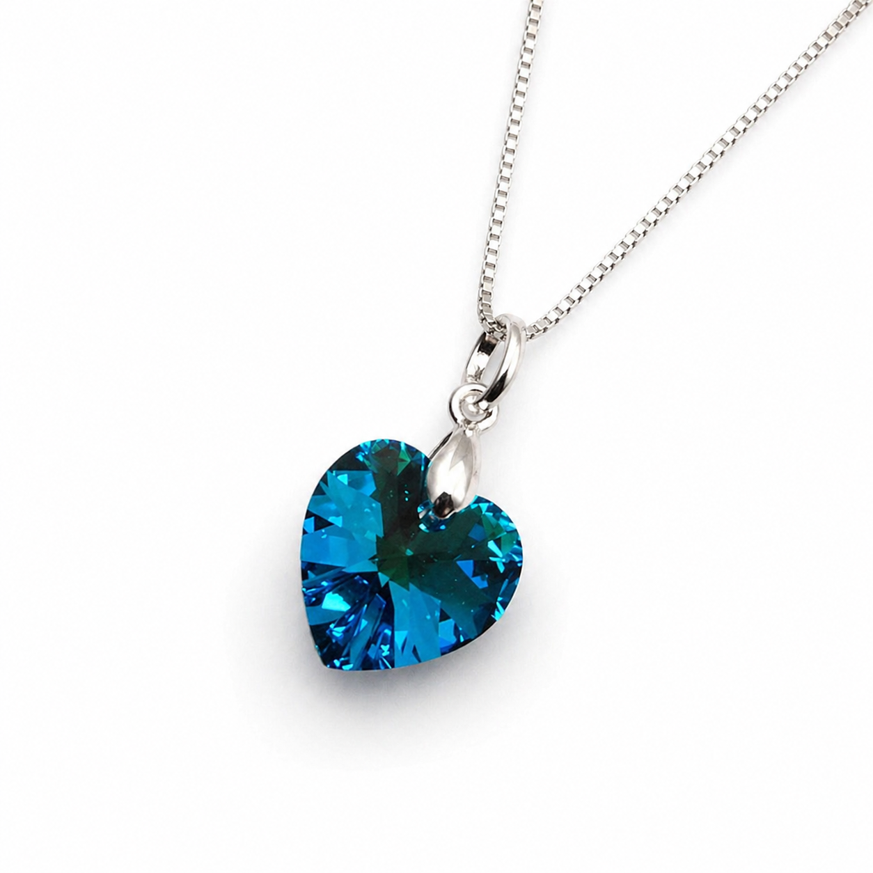 Collar de Plata 925 Mujer con Dije Corazón Cristal Azul - Regalo Ideal para Enamorar - 1