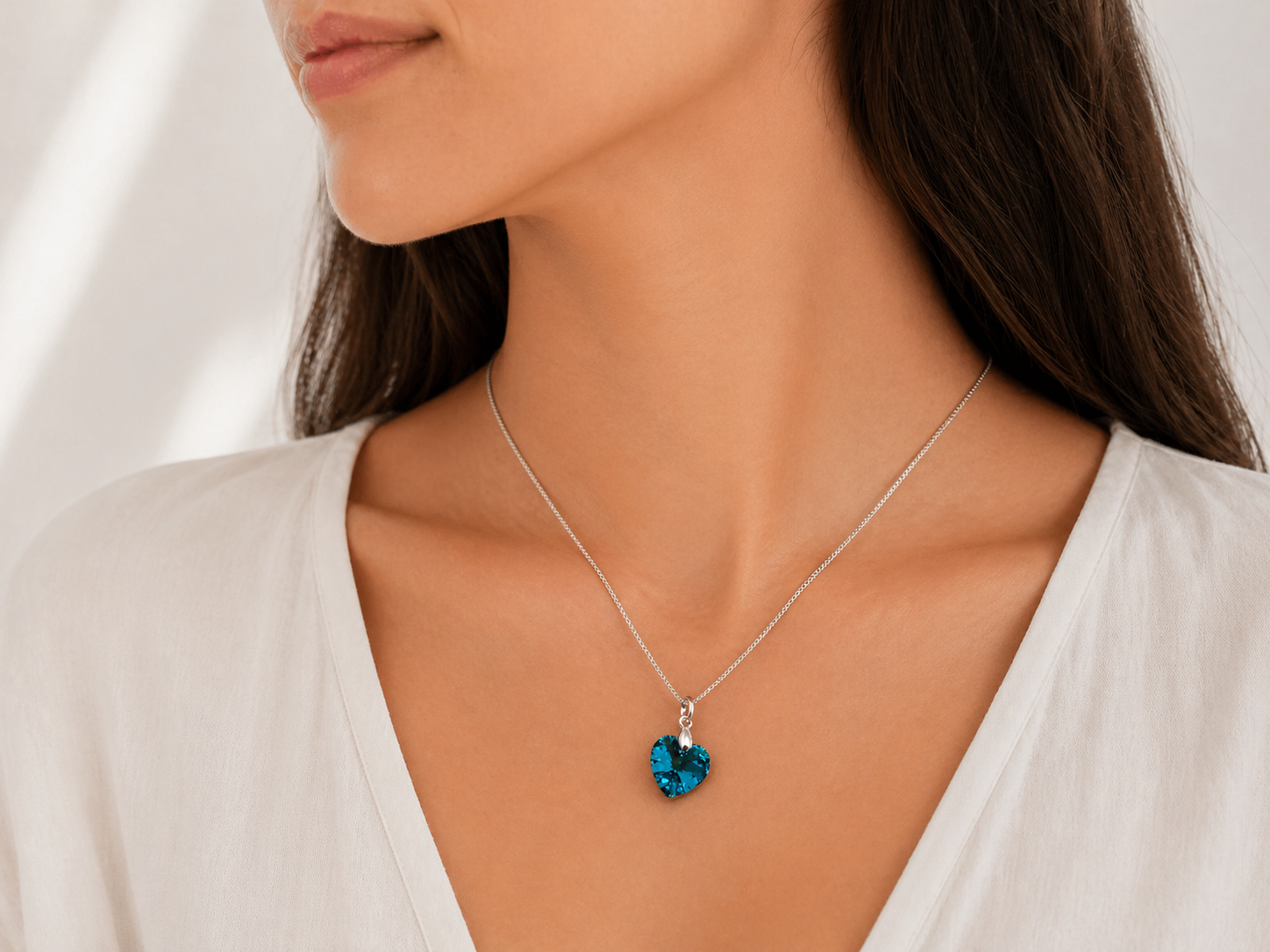 Collar de Plata 925 Mujer con Dije Corazón Cristal Azul - Regalo Ideal para Enamorar - 2
