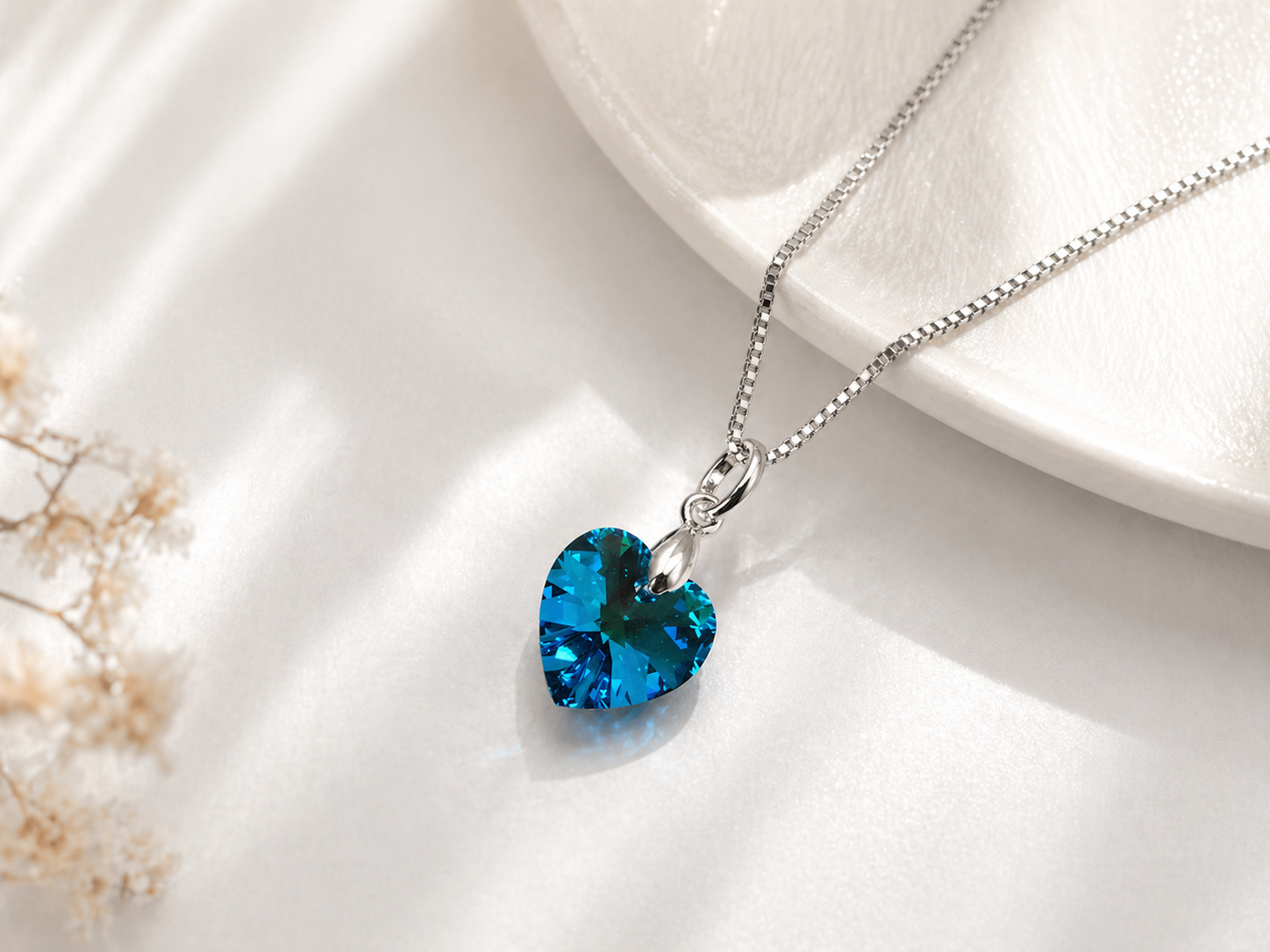 Collar de Plata 925 Mujer con Dije Corazón Cristal Azul - Regalo Ideal para Enamorar - 3