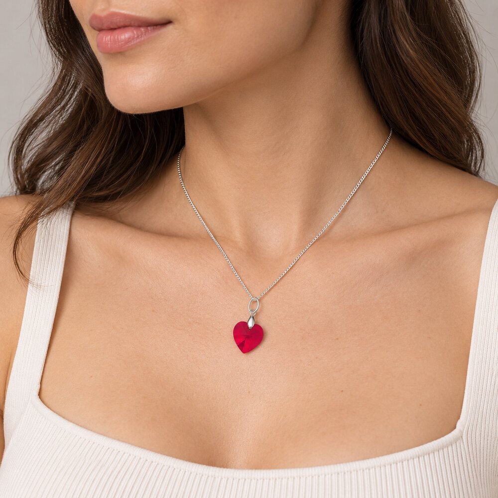 Collar de Plata 925 para Mujer con Dije Corazón de Cristal Rojo Romántico - Regalo Ideal para Ella - 2