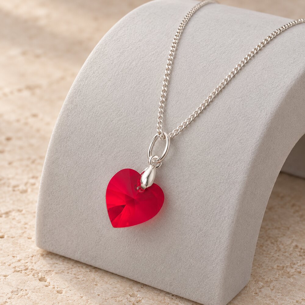 Collar de Plata 925 para Mujer con Dije Corazón de Cristal Rojo Romántico - Regalo Ideal para Ella - 5