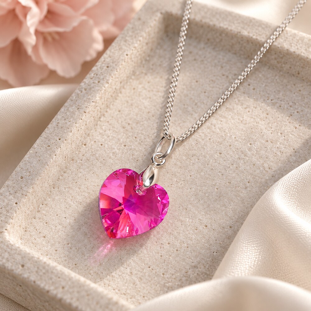 Collar de Plata 925 para Mujer con Dije Corazón Rosa de Cristal - Regalo Romántico y Elegante - 4