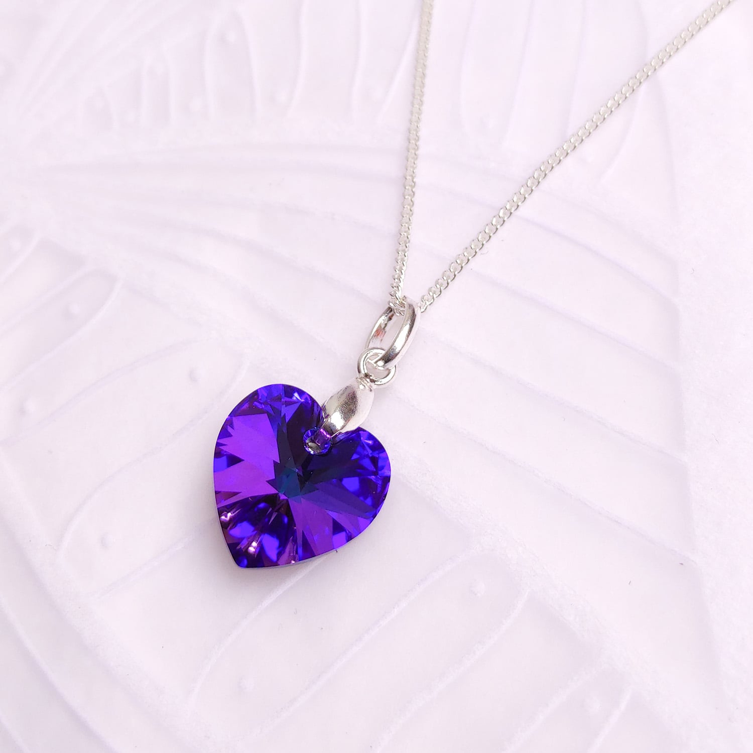 Collar de Plata 925 Mujer con Dije Corazón Cristal Morado - Regalo Ideal para Enamorar - 1