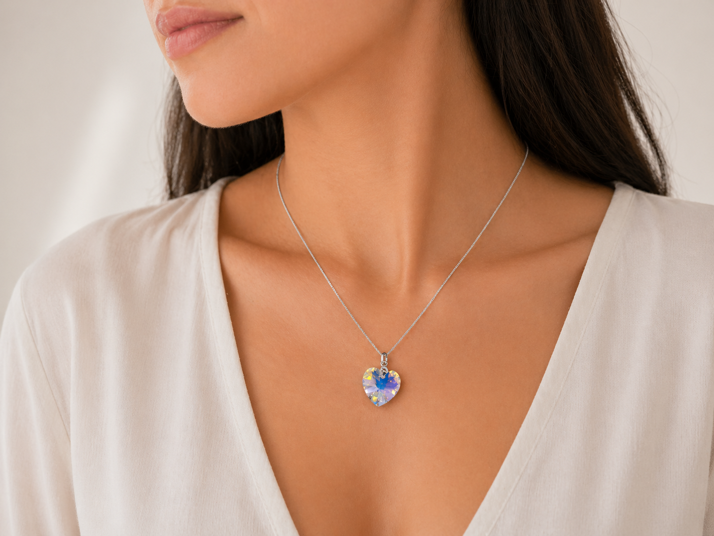 Collar de Plata 925 Mujer con Dije Corazón Cristal Aurora Boreal - Regalo Ideal para Enamorar - 2