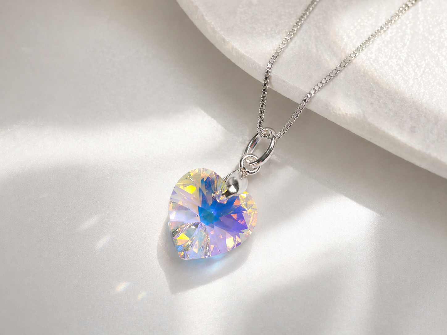 Collar de Plata 925 Mujer con Dije Corazón Cristal Aurora Boreal - Regalo Ideal para Enamorar - 3
