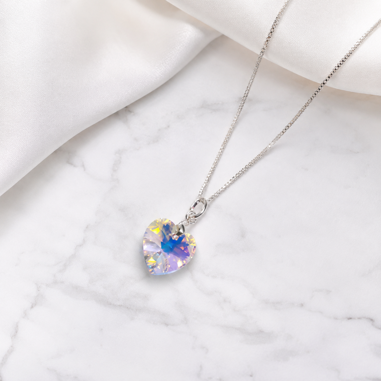 COLLAR DE PLATA 925 CON CRISTAL CORAZÓN AURORA BOREAL TORNASOL REGALO IDEAL PARA MUJER - 4