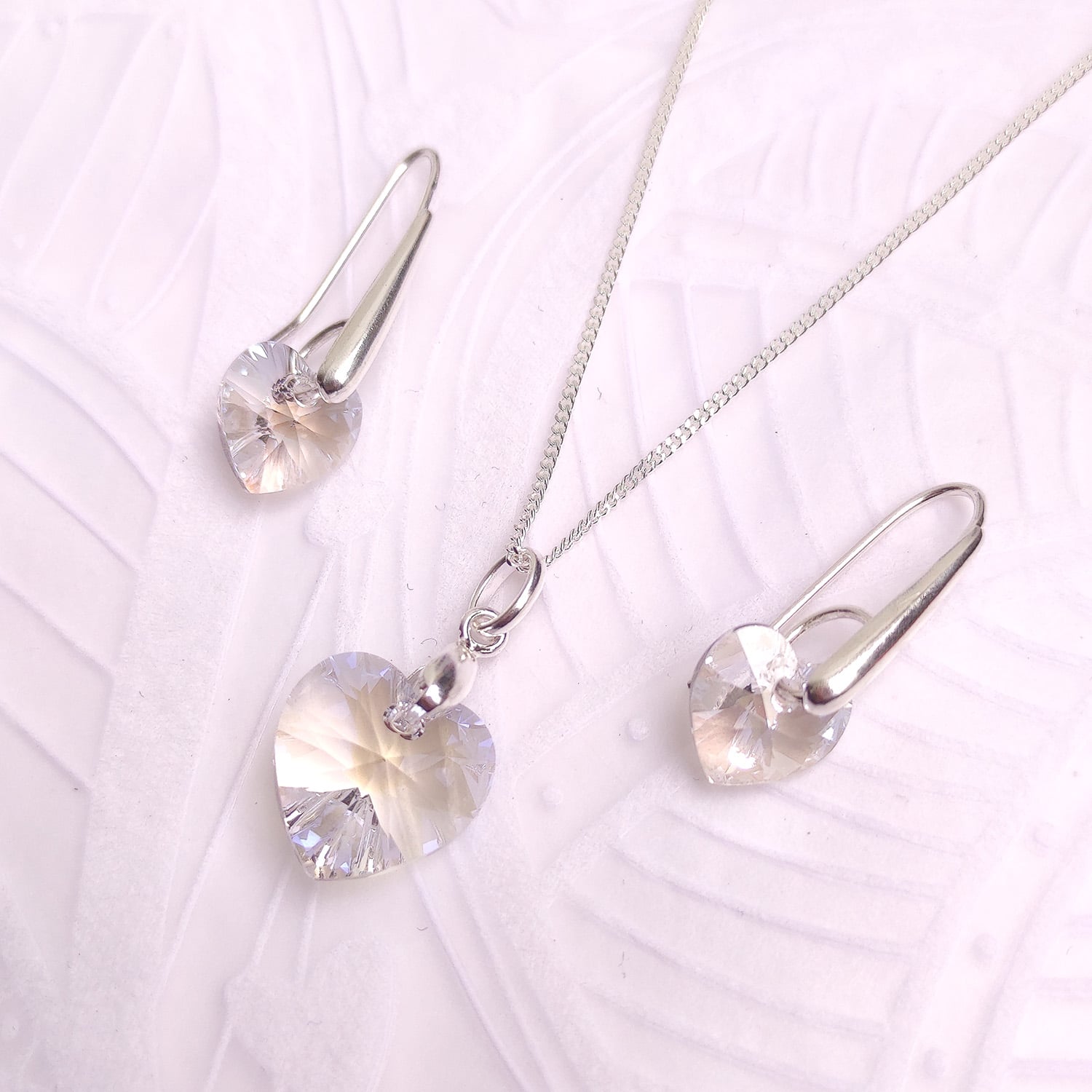 Set Collar y Aretes de Plata 925 para Mujer con Cristal Corazón Blanco - Joya Elegante para Regalo Especial - 1