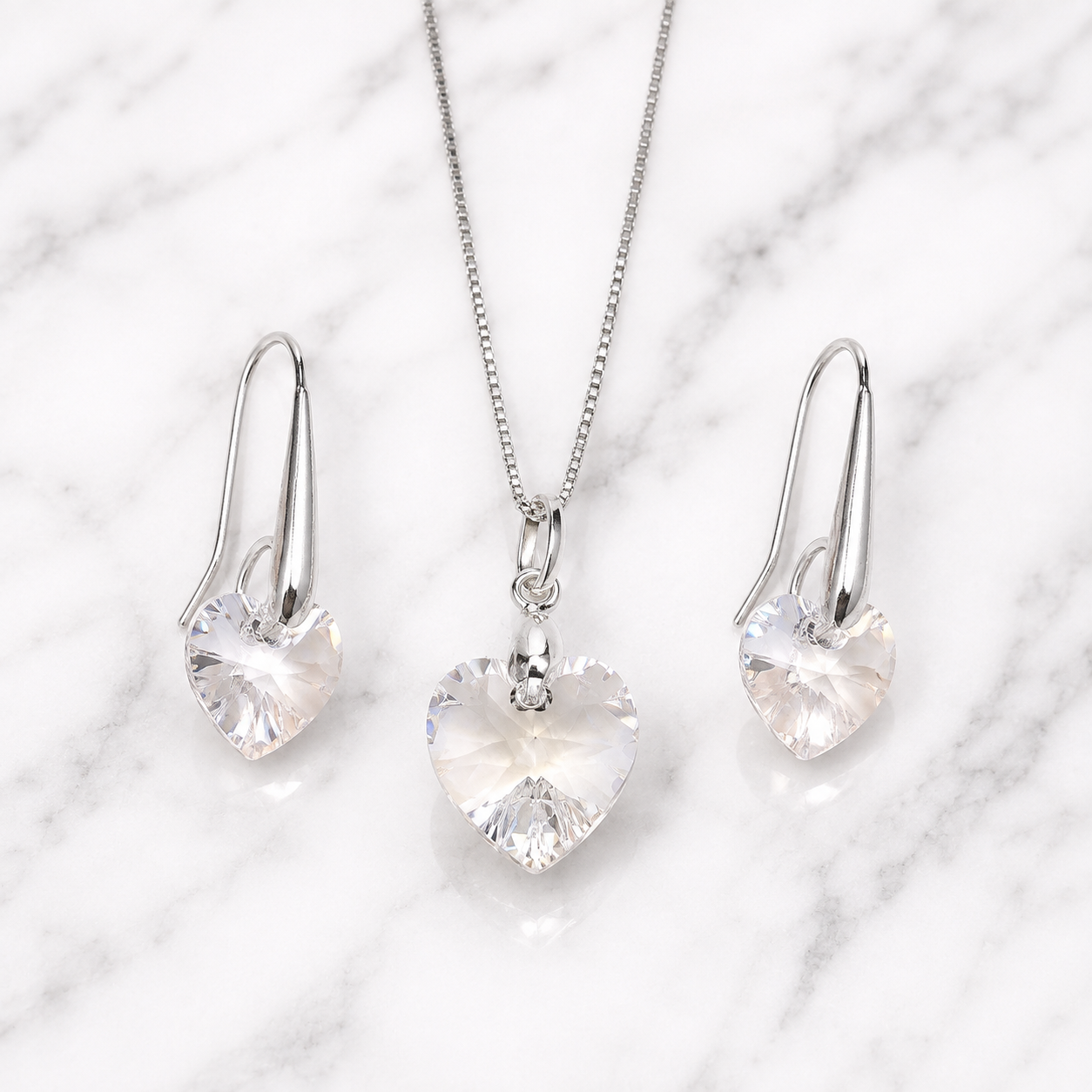 SET COLLAR Y ARETES DE PLATA 925 PARA MUJER CON CORAZÓN DE CRISTAL BLANCO REGALO ELEGANTE - 4