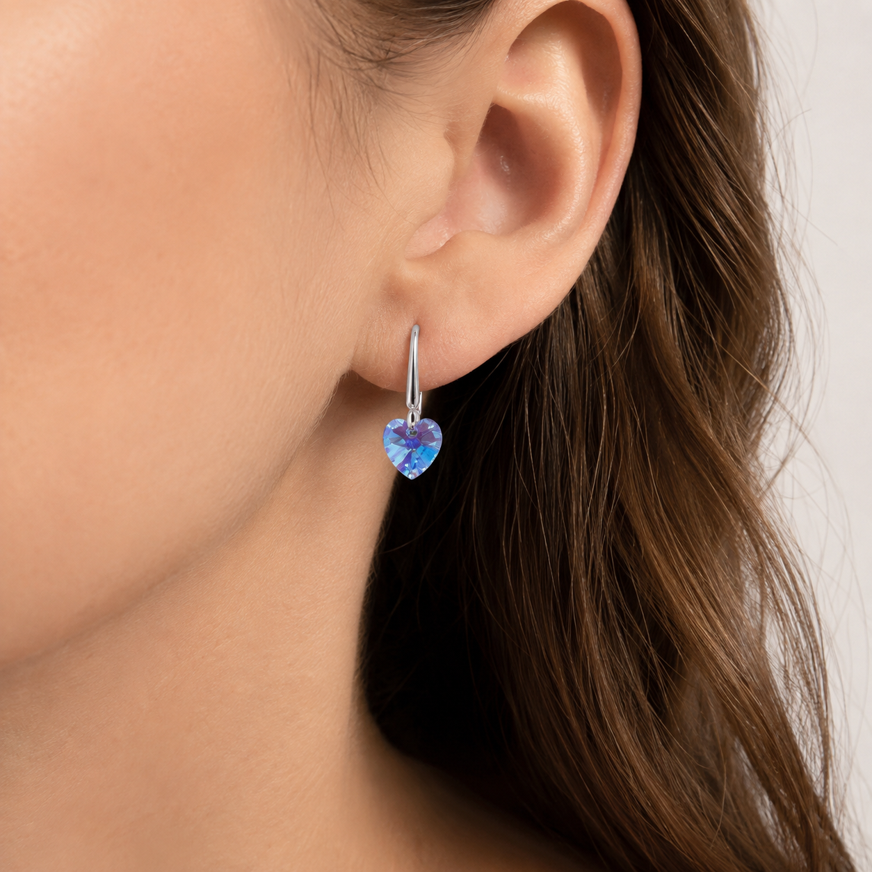 SET COLLAR Y ARETES DE PLATA 925 PARA MUJER CON CORAZÓN DE CRISTAL CELESTE - DISEÑO DELICADO - 4
