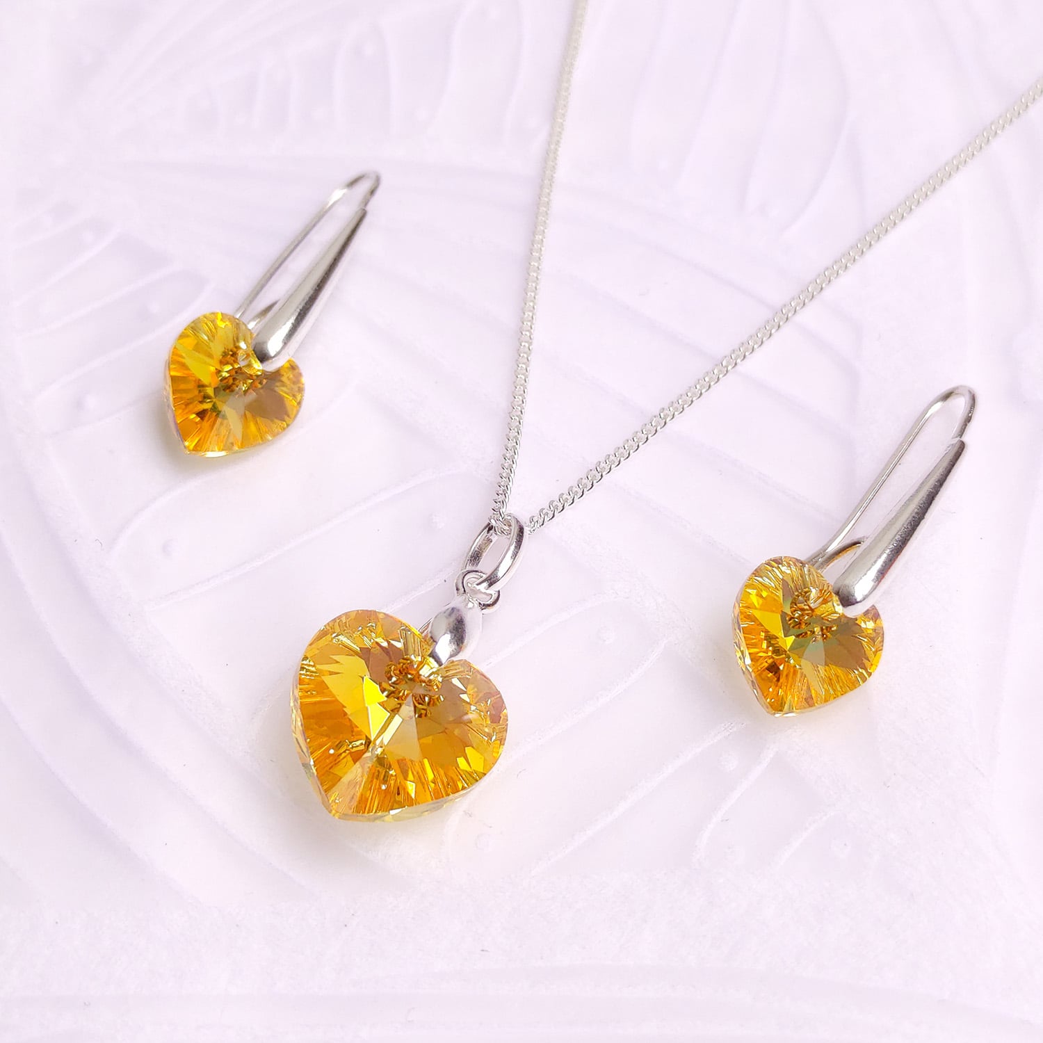 Set Collar y Aretes de Plata 925 para Mujer con Cristal Corazón Amarillo - Joya Elegante para Regalo Especial - 1