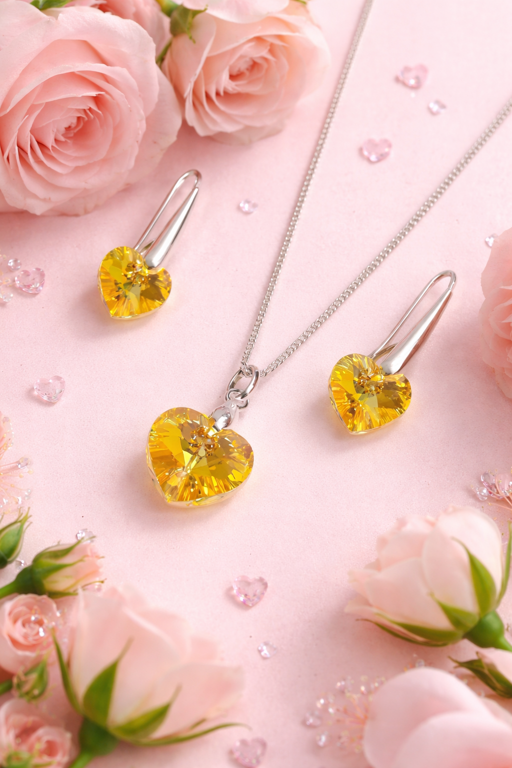 Set Collar y Aretes de Plata 925 para Mujer con Cristal Corazón Amarillo - Joya Elegante para Regalo Especial - 2