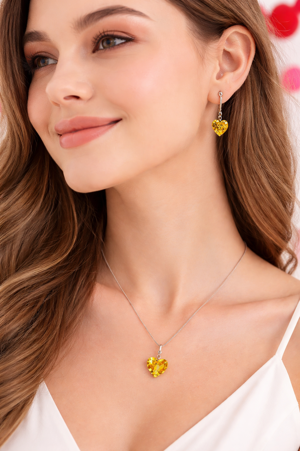 Set Collar y Aretes de Plata 925 para Mujer con Cristal Corazón Amarillo - Joya Elegante para Regalo Especial - 3