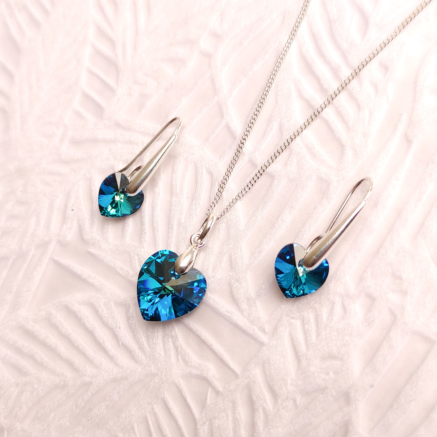 SET COLLAR Y ARETES DE PLATA 925 CON DIJE CORAZÓN DE CRISTAL AZUL - REGALO ESPECIAL PARA SORPRENDER - 1