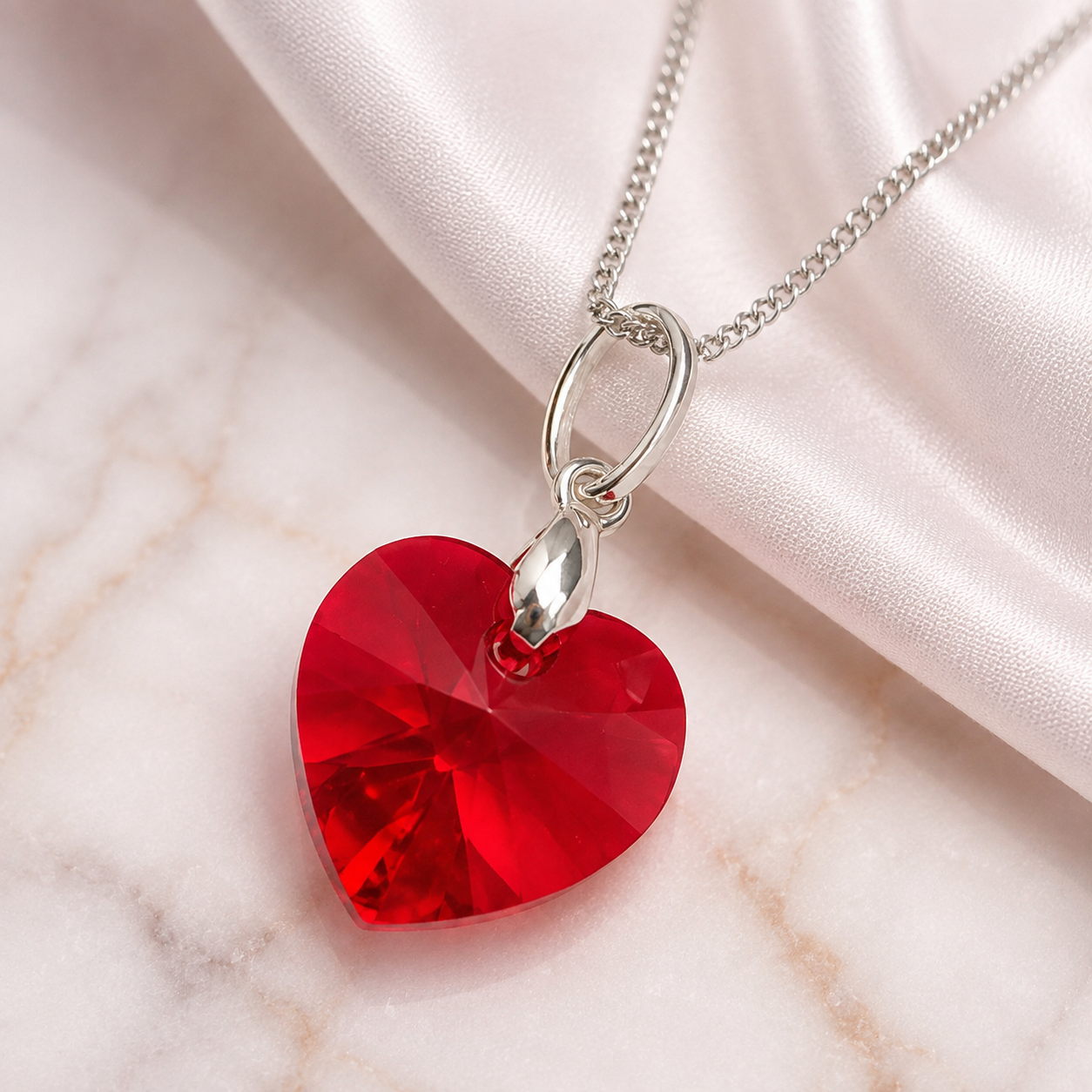 SET COLLAR Y ARETES DE PLATA 925 PARA MUJER CON CORAZÓN DE CRISTAL ROJO REGALO PARA ENAMORAR - 3