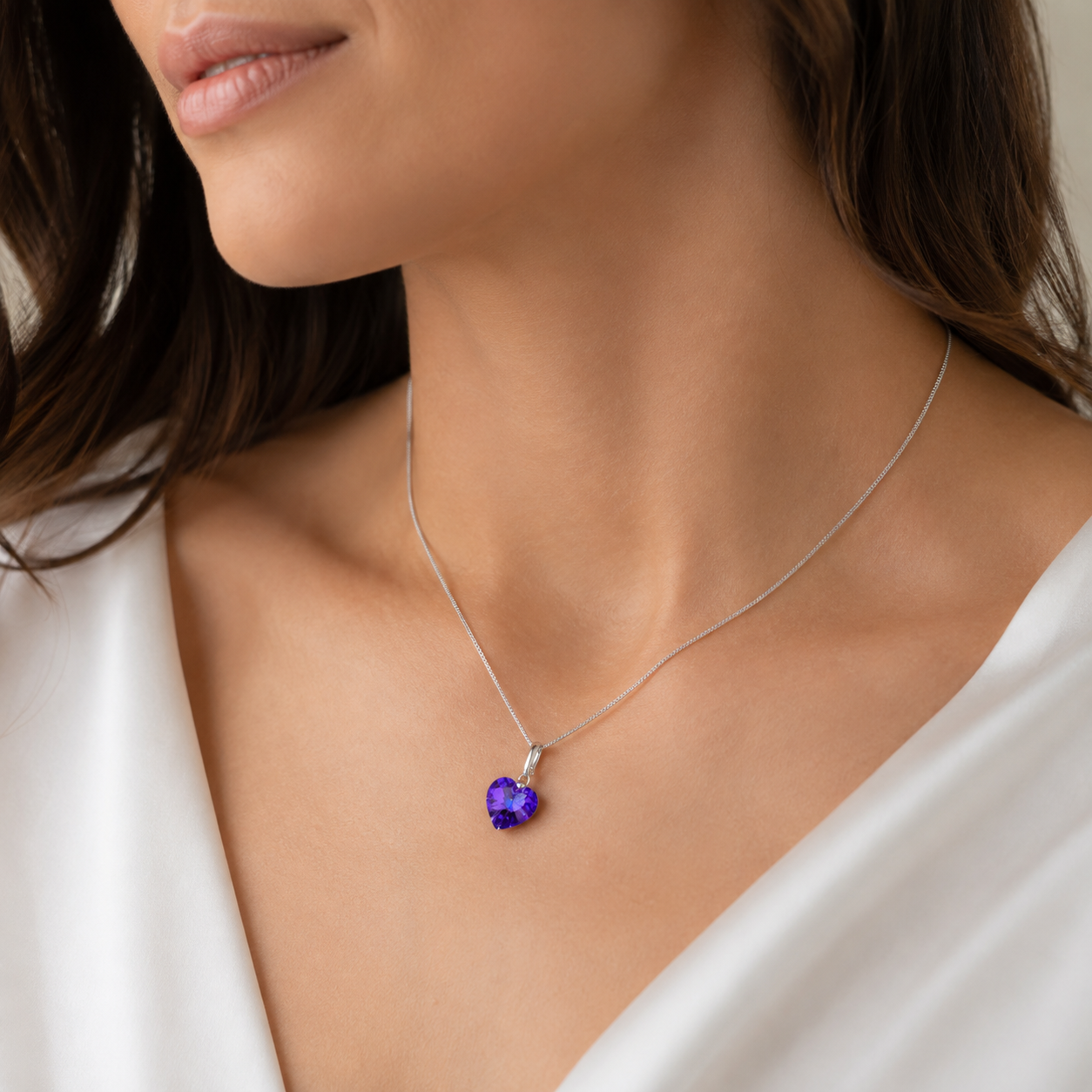 SET COLLAR Y ARETES DE PLATA 925 PARA MUJER CON CORAZÓN DE CRISTAL MORADO ESTILO SOFISTICADO - 3