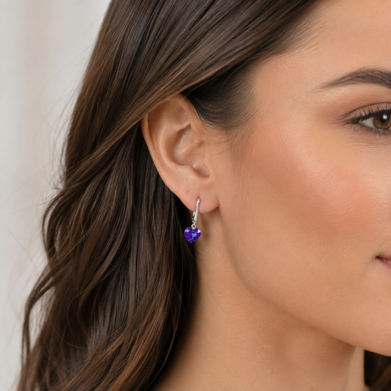 SET COLLAR Y ARETES DE PLATA 925 PARA MUJER CON CORAZÓN DE CRISTAL MORADO ESTILO SOFISTICADO - 4