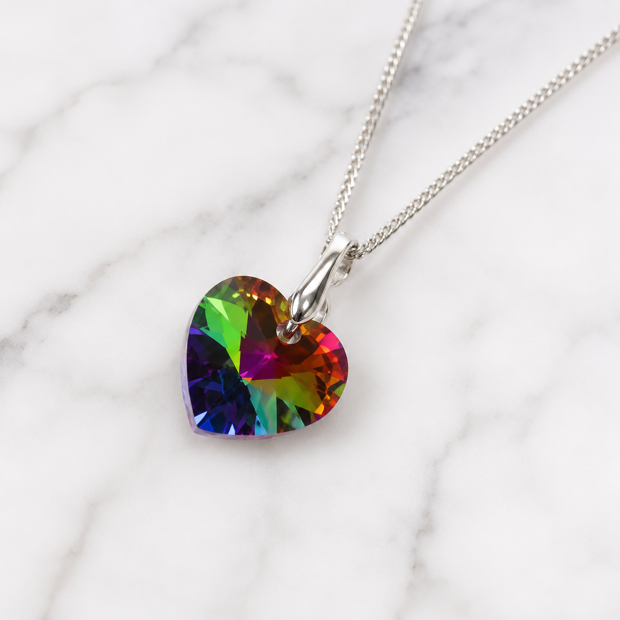 COLLAR Y ARETES DE PLATA CON DIJES DE CRISTAL DISEÑO CORAZÓN VERDE TORNASOL REGALO ELEGANTE PARA MUJER - 2