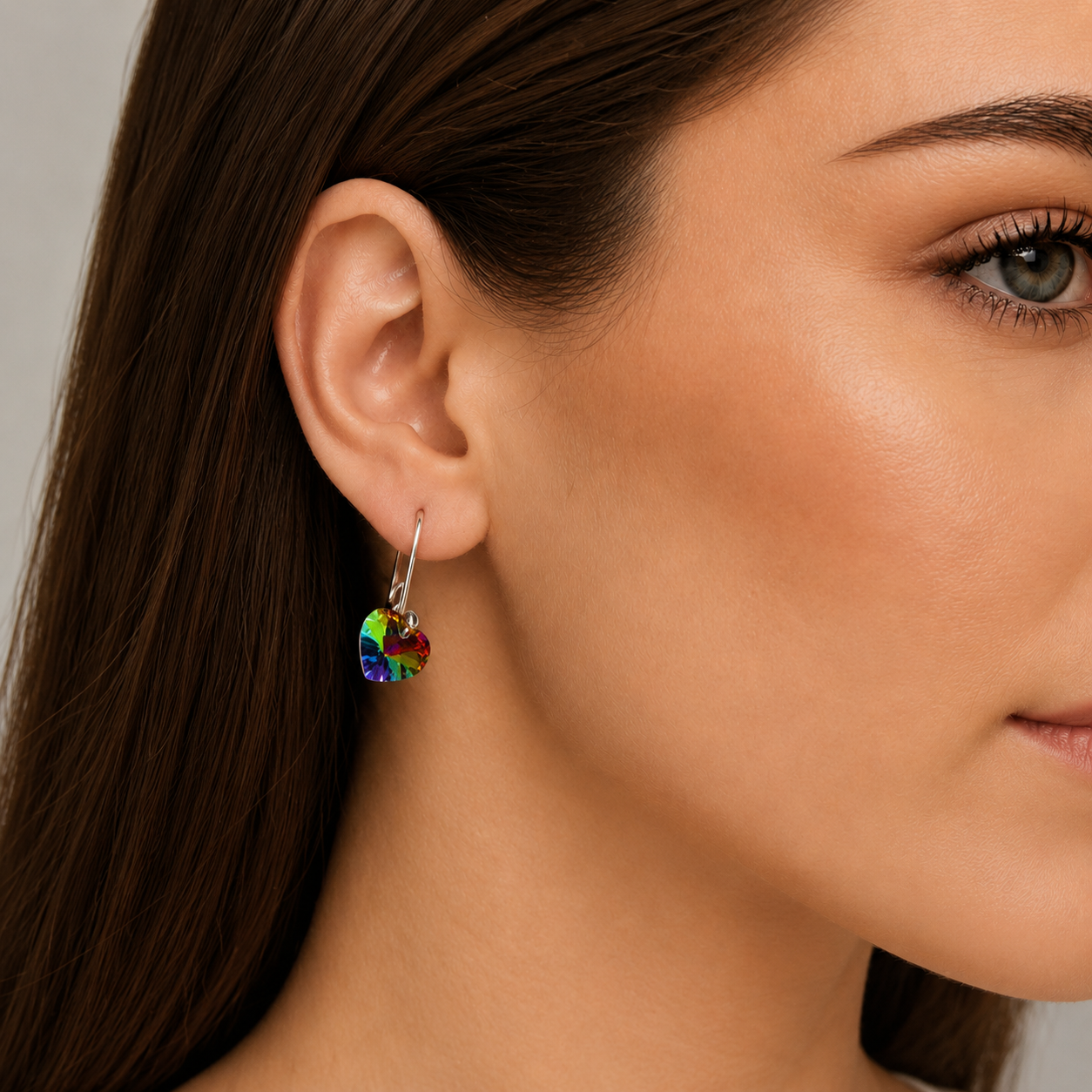 COLLAR Y ARETES DE PLATA CON DIJES DE CRISTAL DISEÑO CORAZÓN VERDE TORNASOL REGALO ELEGANTE PARA MUJER - 3