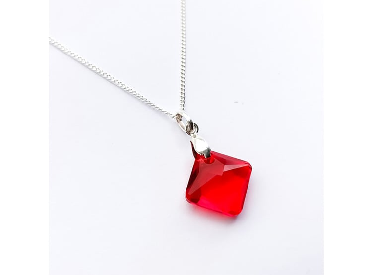 Collar de Plata 925 con Dije Rombo Rojo - Cadena Fina y Elegante - Regalo Especial para Enamorar - 1
