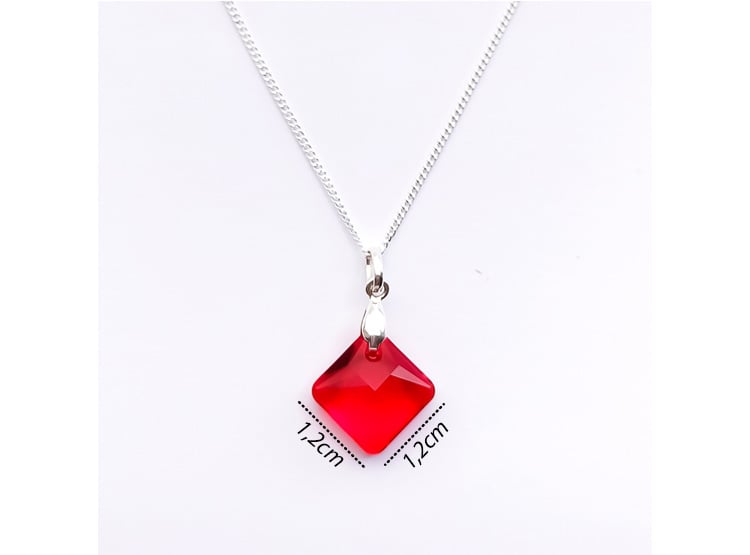Collar de Plata 925 con Dije Rombo Rojo - Cadena Fina y Elegante - Regalo Especial para Enamorar - 2