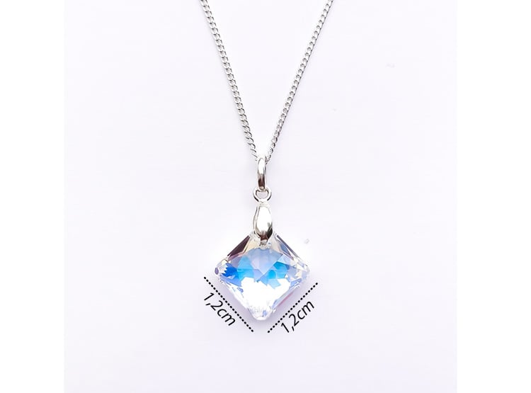 Collar de Plata 925 con Dije Rombo Blanco - Cadena Fina y Elegante - Regalo Especial para Enamorar - 2