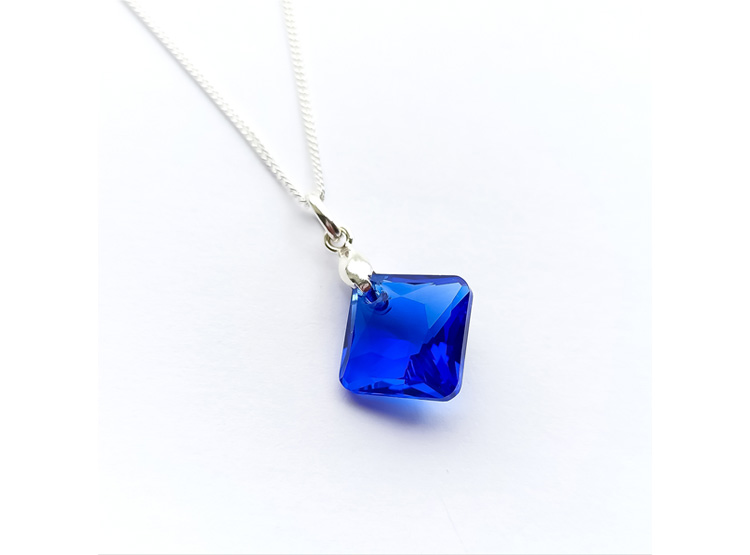 Collar de Plata 925 con Dije Rombo Azul - Cadena Fina Elegante - Regalo Ideal para Enamorar - 1
