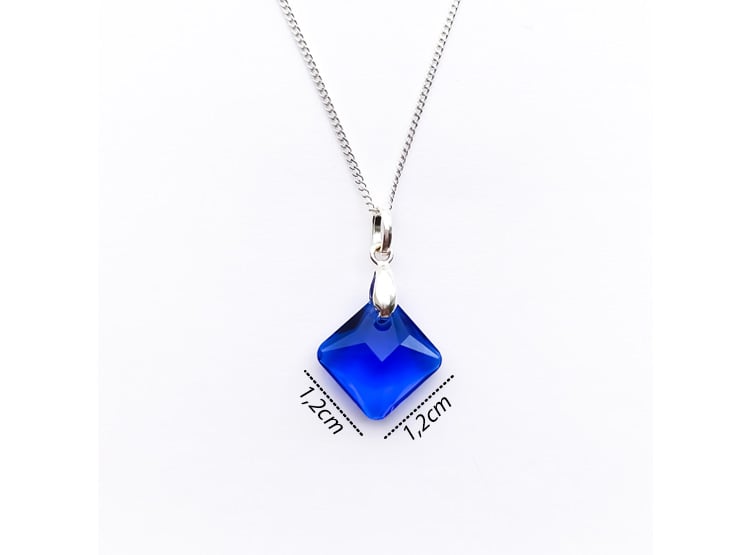 Collar de Plata 925 con Dije Rombo Azul - Cadena Fina Elegante - Regalo Ideal para Enamorar - 2