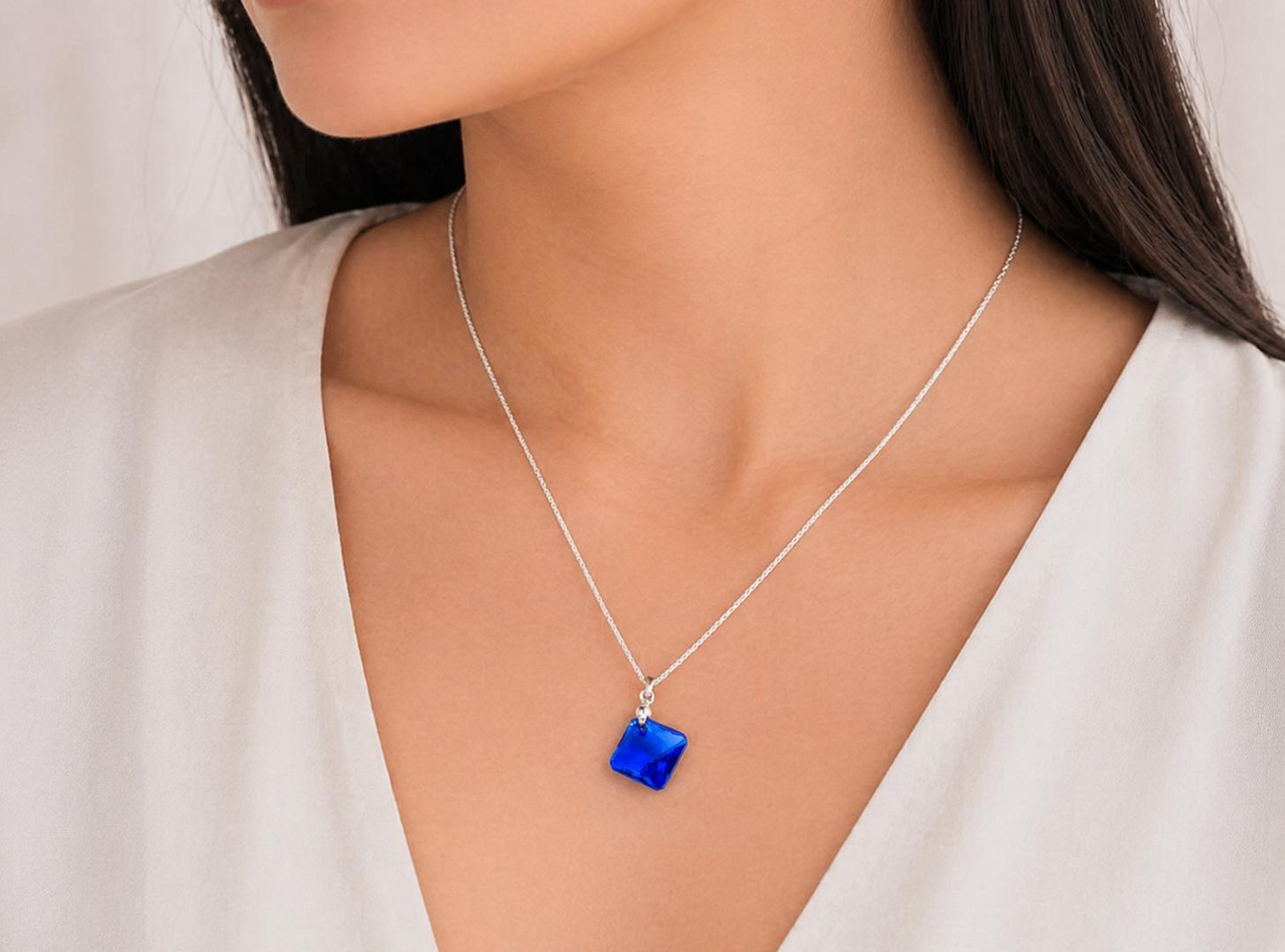 Collar de Plata 925 con Dije Rombo Azul - Cadena Fina Elegante - Regalo Ideal para Enamorar - 3