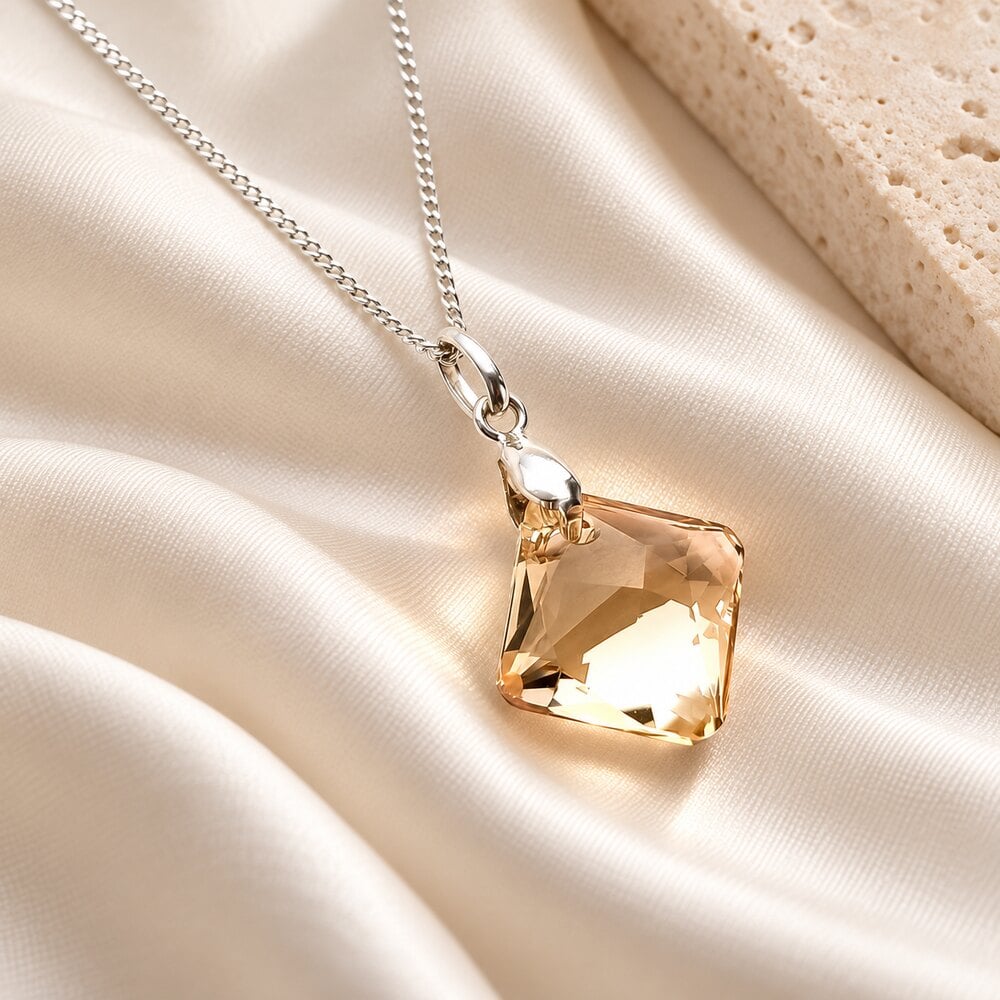 Collar de Plata 925 con Dije Rombo Ámbar - Cadena Fina y Elegante - Regalo Especial para Enamorar - 5