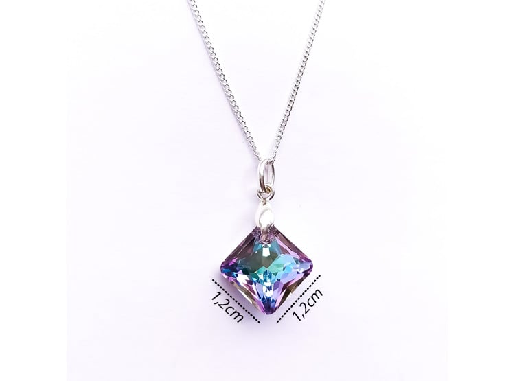 Collar de Plata 925 con Dije Rombo de Cristal Lila para Mujer Elegante - Regalo Especial para Enamorar - 2