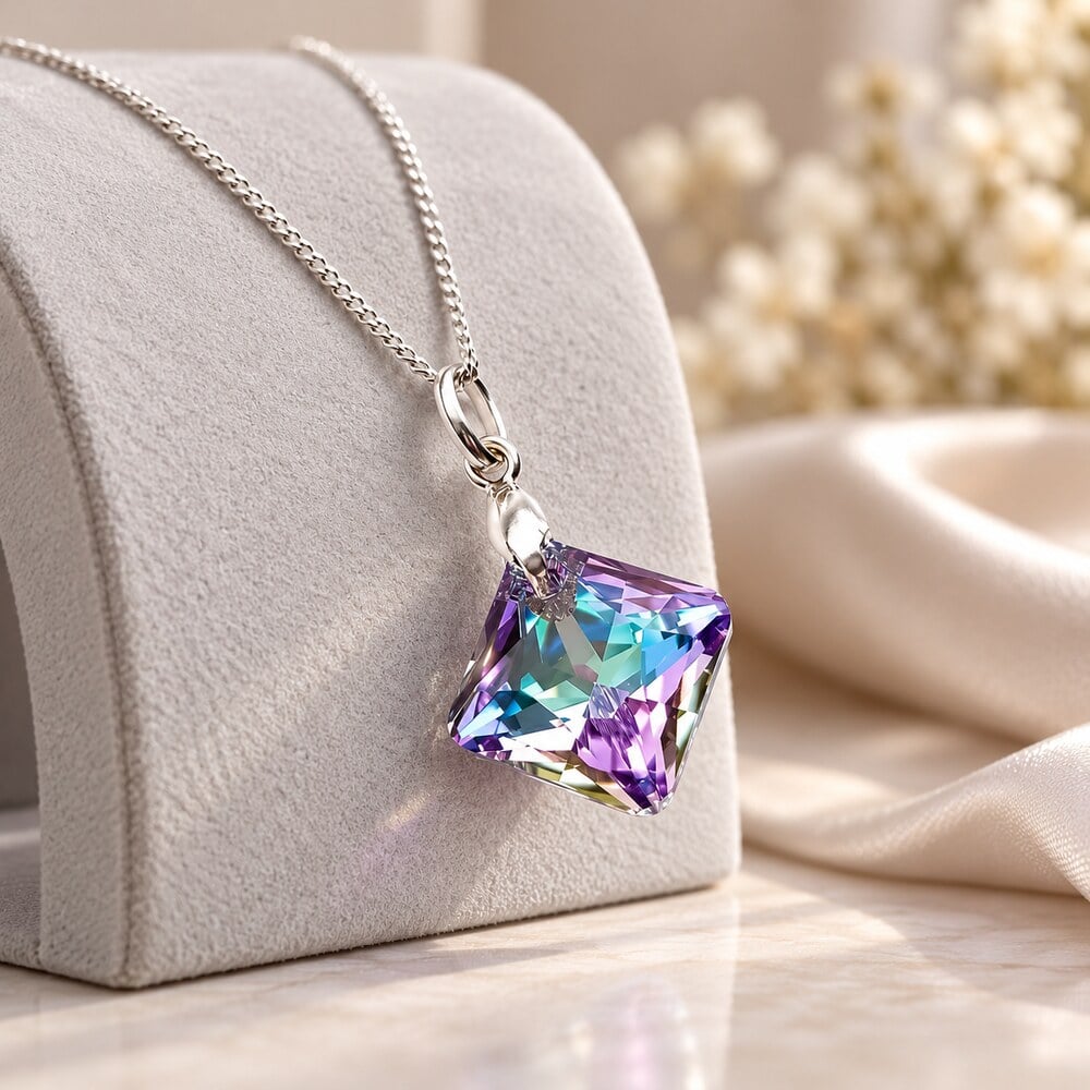 Collar de Plata 925 con Dije Rombo de Cristal Lila para Mujer Elegante - Regalo Especial para Enamorar - 5