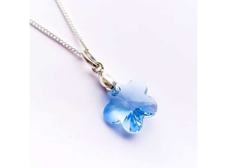 Collar de Plata 925 con Dije Flor Celeste de Cristal para Mujer - Regalo Elegante y Delicado - 1